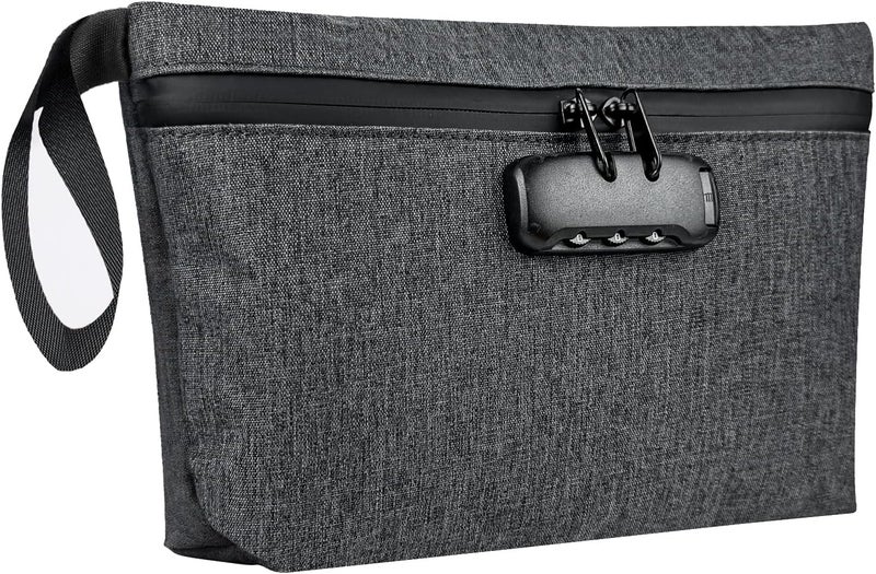 BOJLY Smell Proof Bag with Combination Lock 12.5 inch x 7.5 inch Waterproof Zipper Organizer for Travel Tote Bag Grey - Image 1